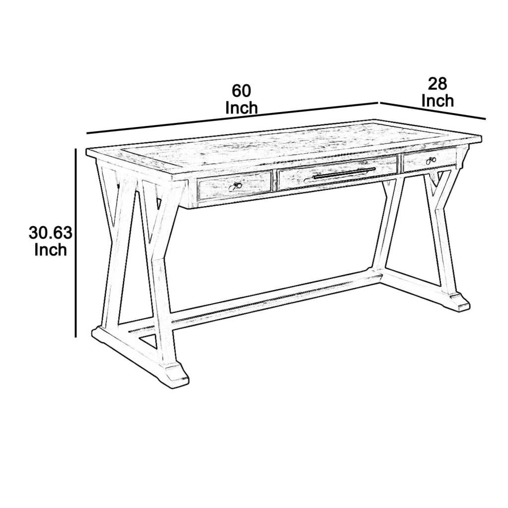 Three Drawer Wooden Desk with Cross Brace Stretcher and Faux Bluestone Top Gray - H741-44 AYF-H741-44