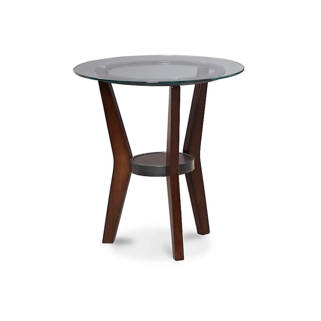 Round Wooden Table Set with Glass Top and Lower Shelf Set of Three Brown and Clear - T210-13 AYF-T210-13