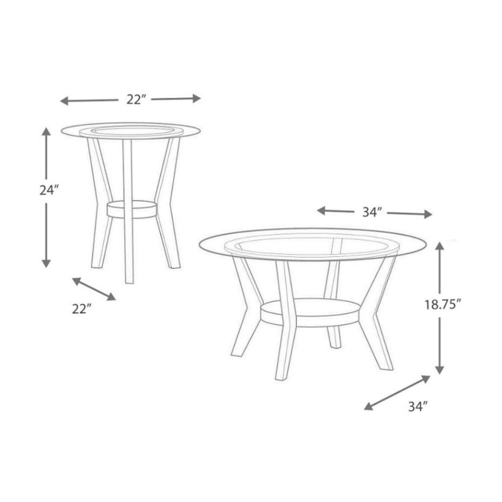 Round Wooden Table Set with Glass Top and Lower Shelf Set of Three Brown and Clear - T210-13 AYF-T210-13