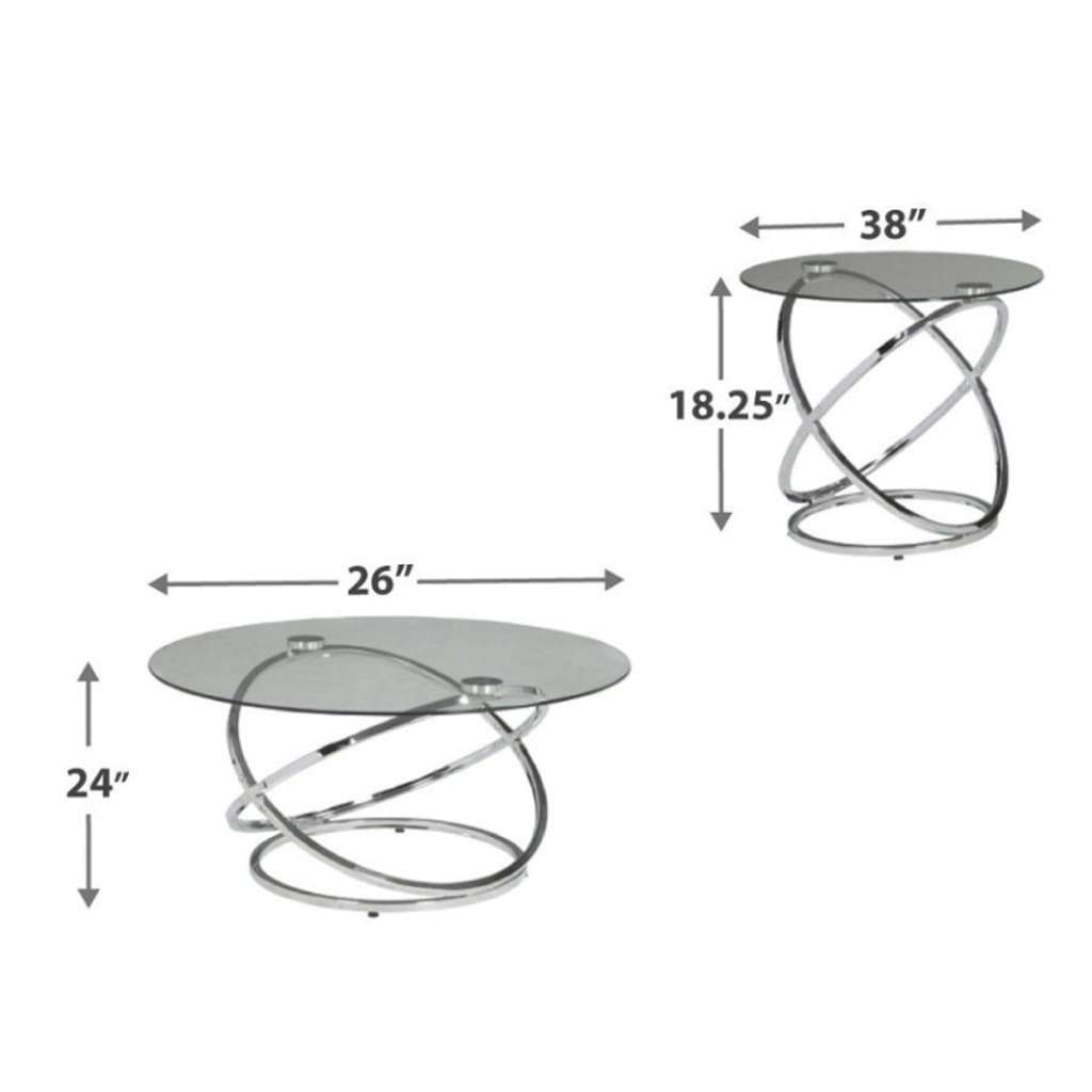 Contemporary Glass Top Table Set with Metal Rings Base Clear and Silver - T270-13 AYF-T270-13