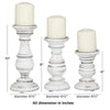 Turned Design Wooden Candle Holder with Distressed Details Set of 3 White By Benzara 51535