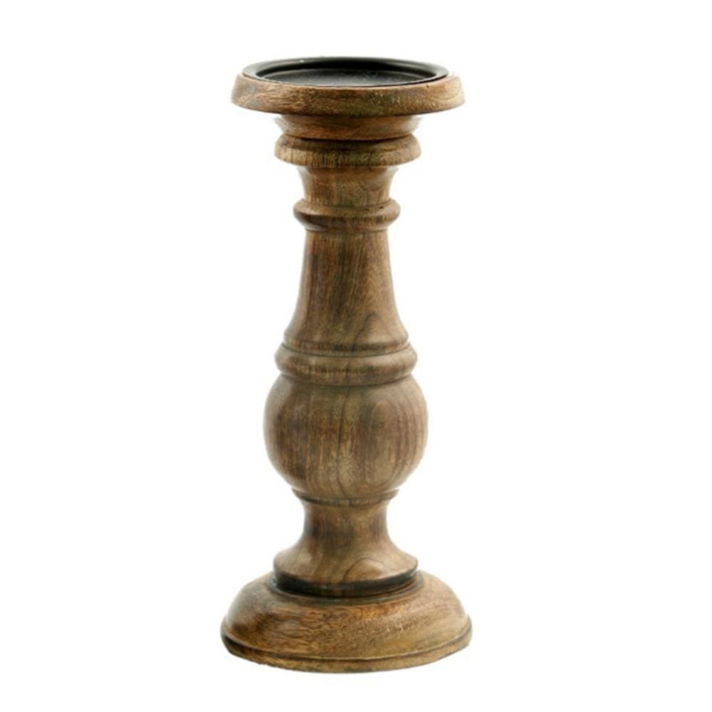 Pillar Shaped Wooden Candle Holder Set of 3 Brown 51536