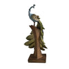 Polystone Decorative Peacock Figurine with Block Stand Green and Gold By Casagear Home BM04276