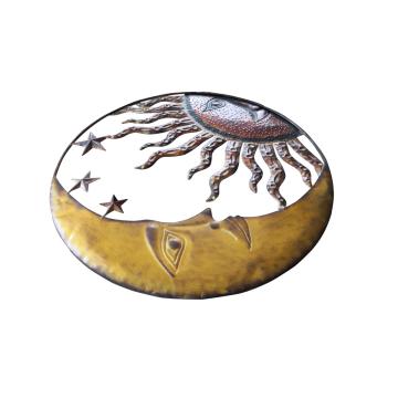 21 Inch Handcrafted Sun and Moon Accent Wall Decor Round Metal Wall Mount Rustic Gold Bronze BM05395