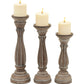 Handmade Wooden Candle Holder with Pillar Base Support Distressed Brown Set of 3 98763