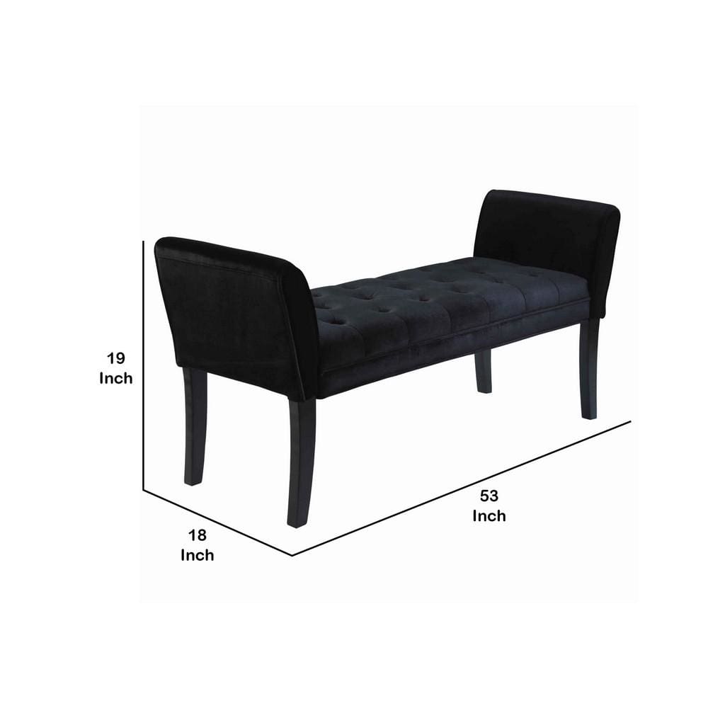 53 Wooden Padded Bench with Cushioned Armrests Black By Casagear Home BM09880