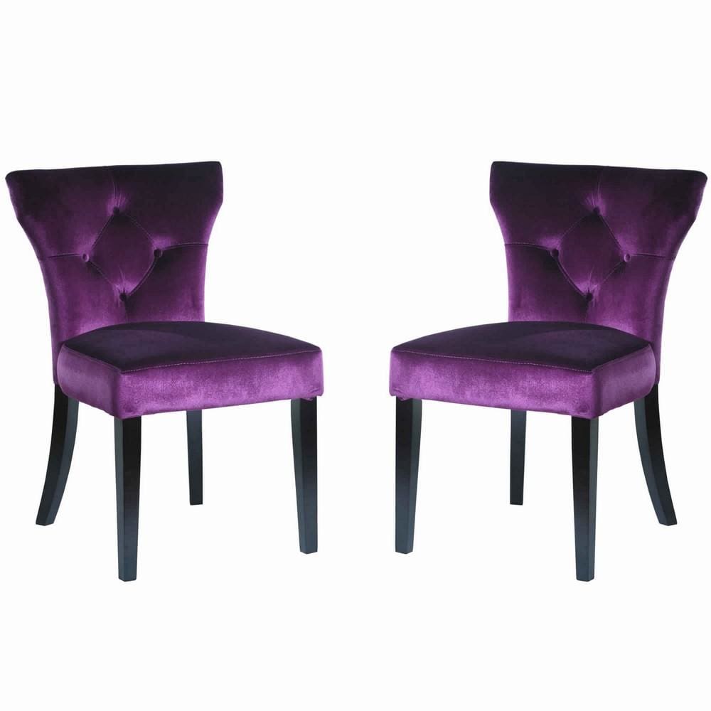 Fabric Side Chair with Padded Seat, Set of 2, Purple By Casagear Home