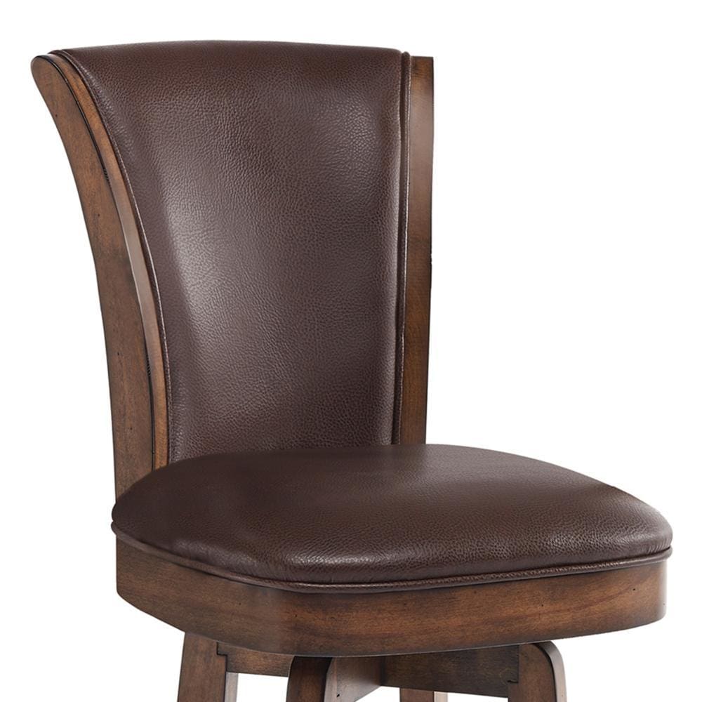 Wooden Counter Stool with Swivel Leatherette Seat and Backrest Brown By Casagear Home BM155608