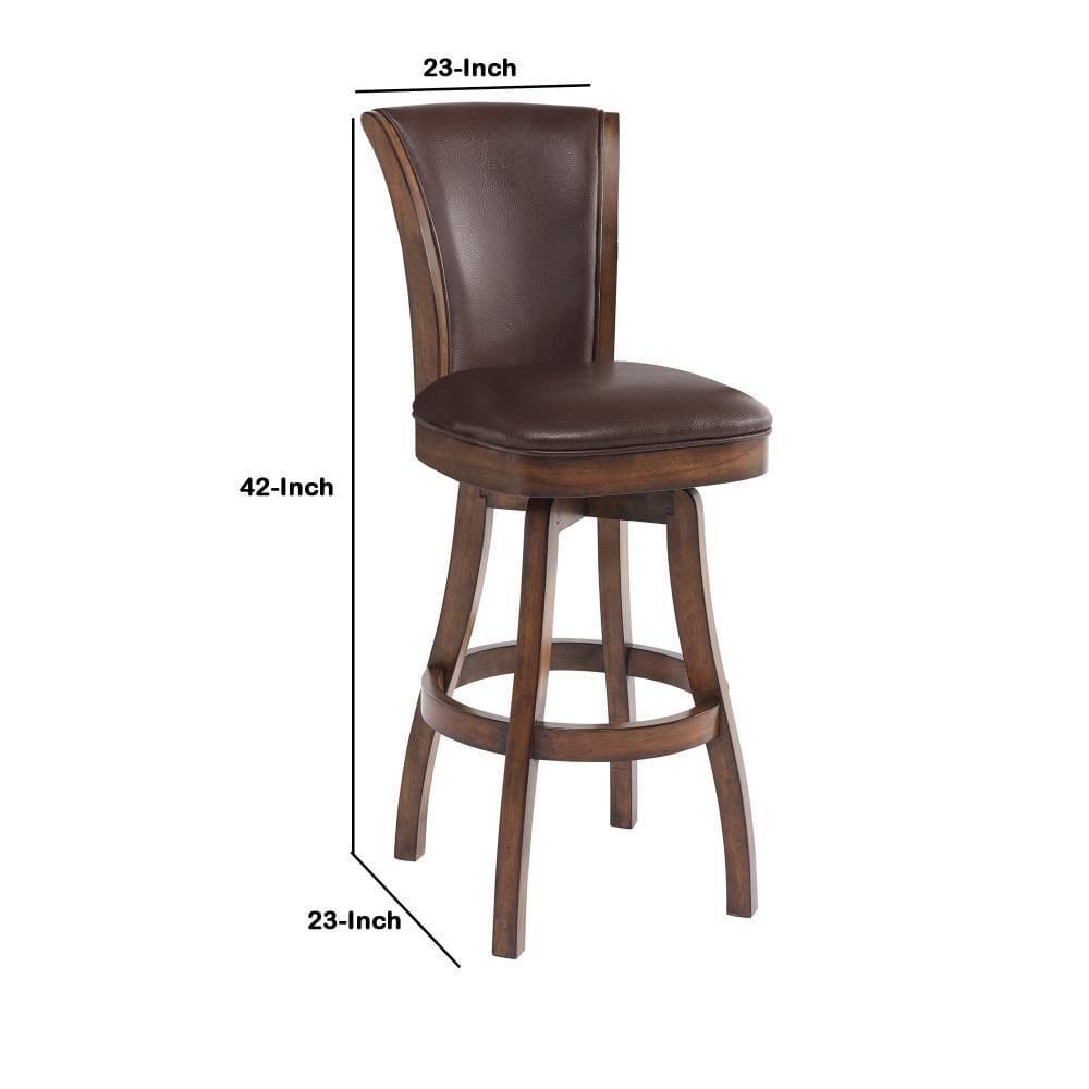 Wooden Counter Stool with Swivel Leatherette Seat and Backrest Brown By Casagear Home BM155608