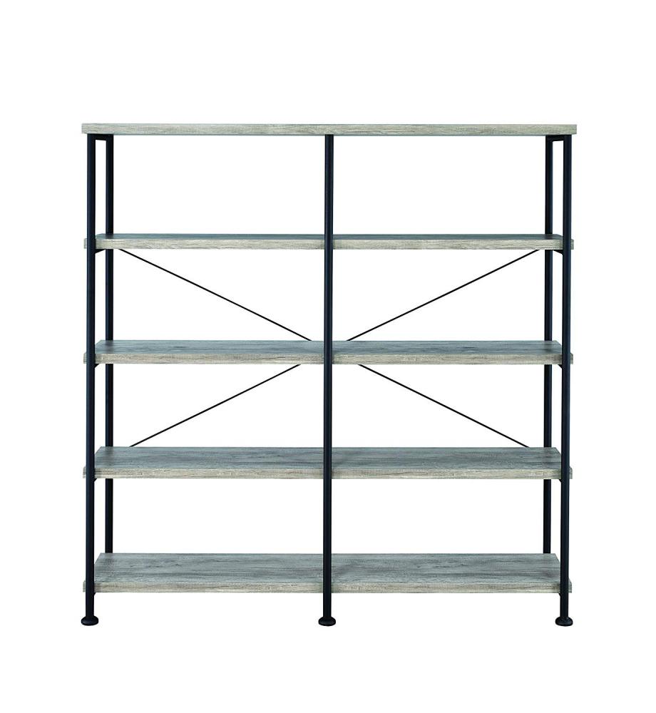 63 Inch Industrial 4 Tier Bookshelf Particleboard Metal Frame Gray Black CCA-801544