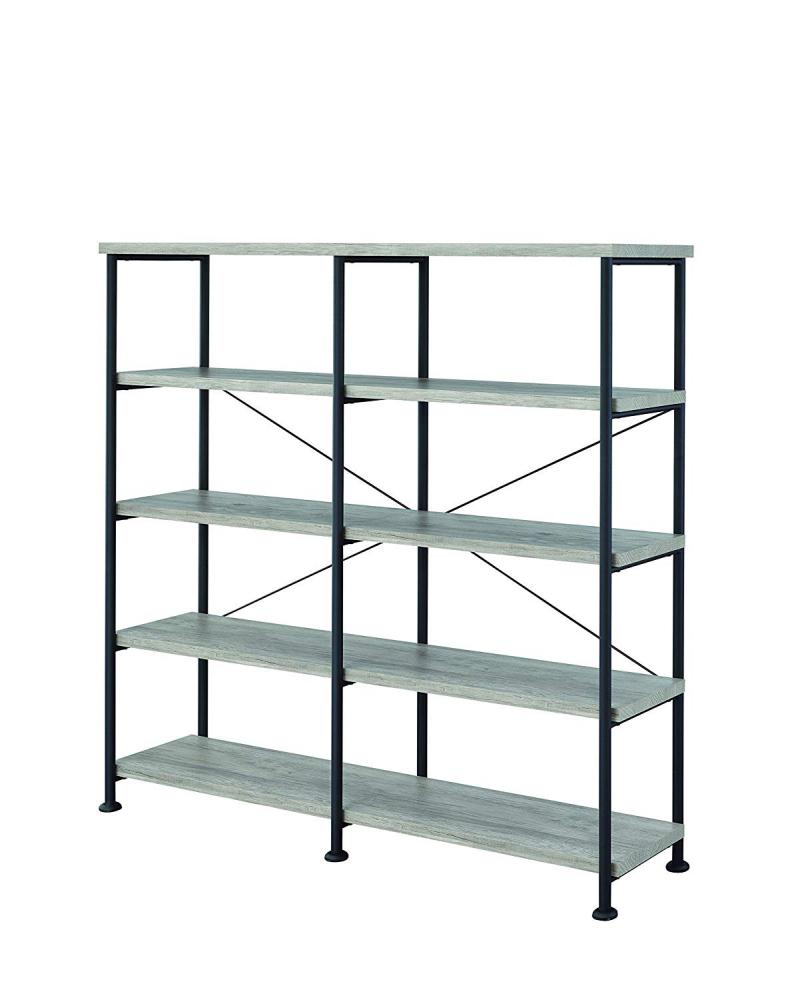 63 Inch Industrial 4 Tier Bookshelf Particleboard Metal Frame Gray Black CCA-801544