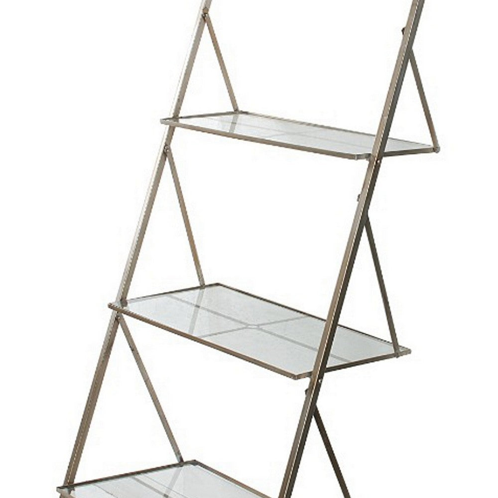 94 Inch 4 Tier Metal Frame Shelf Ladder Style Glass Antique Silver By Casagear Home BM180910