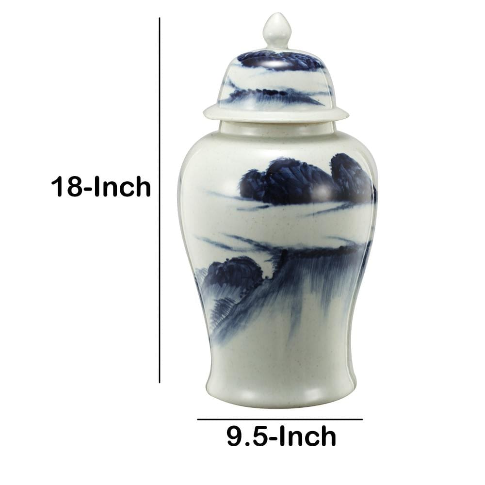 Ceramic Windswept Ginger Jar In White And Blue By Casagear Home BM180954