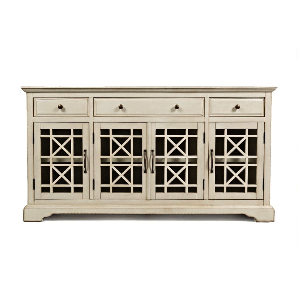 Craftsman Series 60 Wooden Media Unit With Fretwork Glass Door Cabinet Antique Cream BM181498