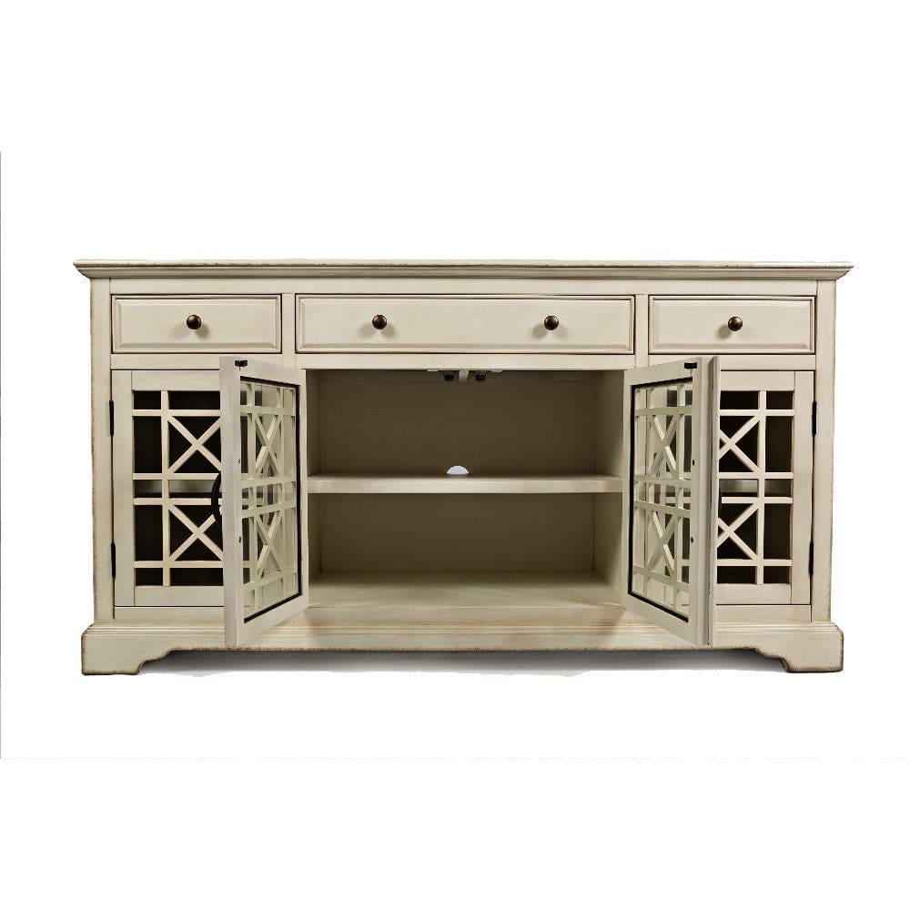 Craftsman Series 60 Wooden Media Unit With Fretwork Glass Door Cabinet Antique Cream BM181498