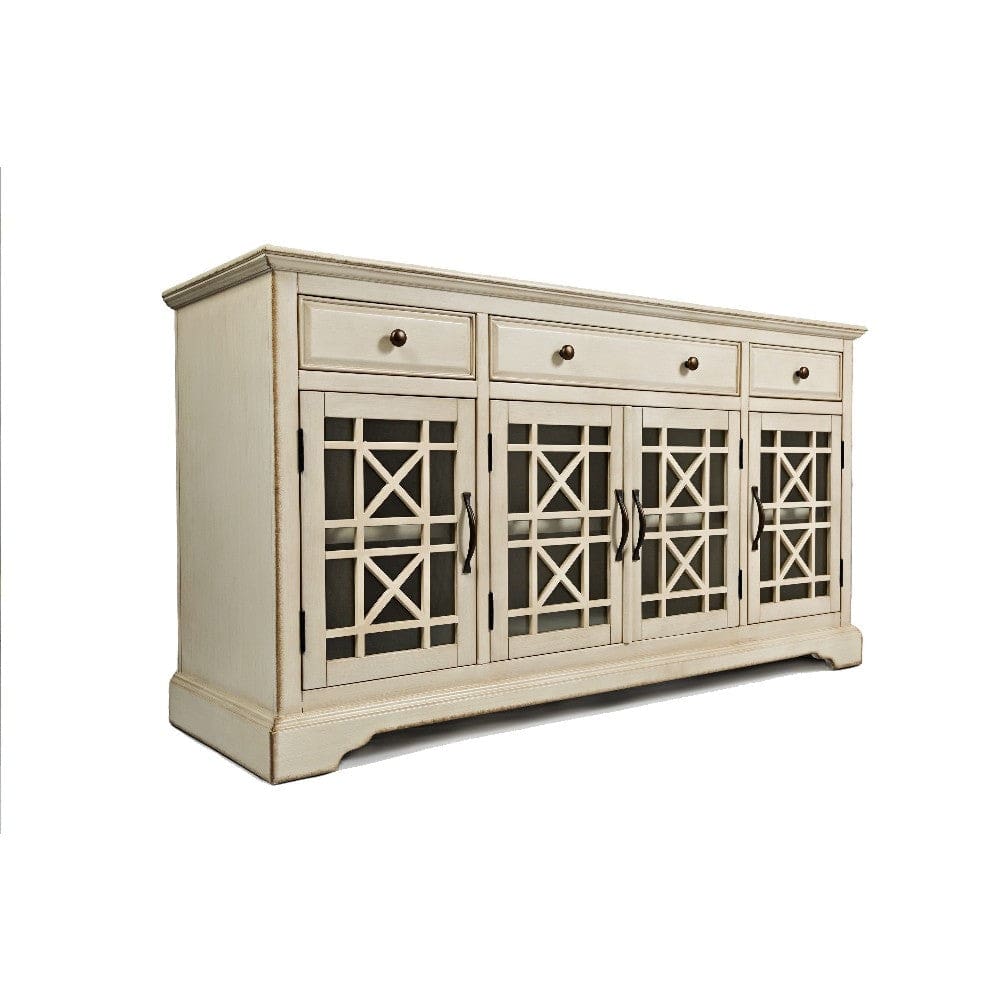 Craftsman Series 60 Wooden Media Unit With Fretwork Glass Door Cabinet Antique Cream BM181498