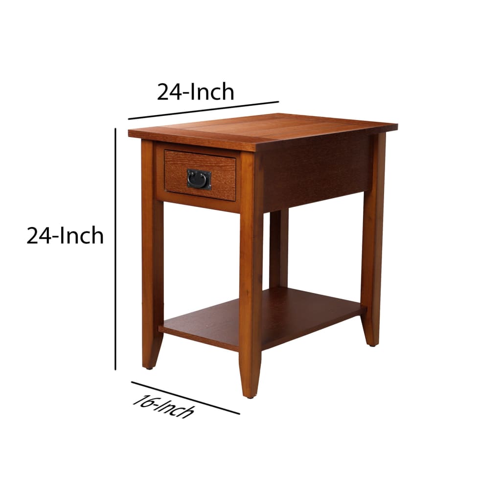 Transitional Wooden Chair Side End Table with Drawer and Open Shelf Brown BM181592