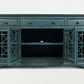 Koi 60 Inch Acacia Wood TV Media Entertainment Center Console 4 Glass Doors Crossed Wood Design Antique Blue BM183989