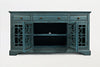 Koi 60 Inch Acacia Wood TV Media Entertainment Center Console 4 Glass Doors Crossed Wood Design Antique Blue BM183989