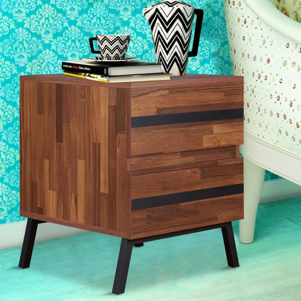 Two Drawers Wooden End Table with Angled Leg Support, Brown and Black - ACME