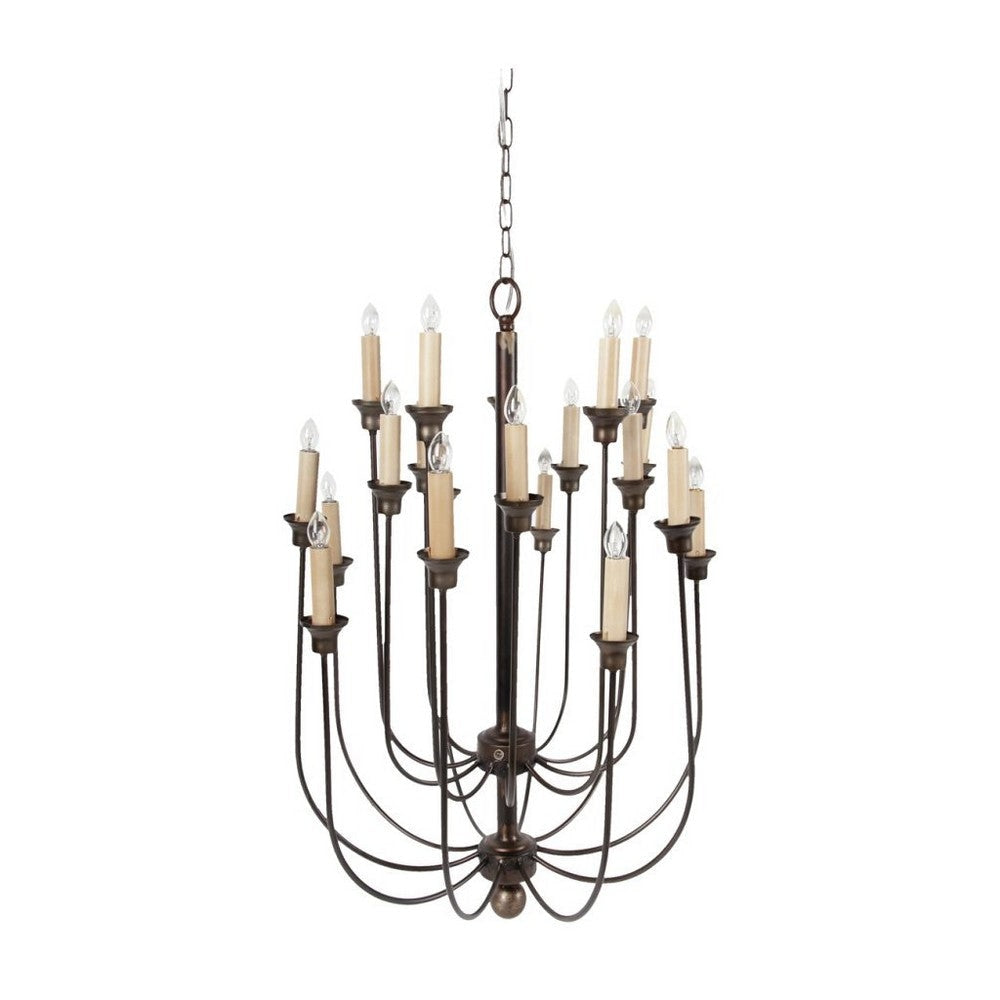 Traditional Decorative Metal Chandelier with Multiple Candles, Bronze and Cream By Casagear Home