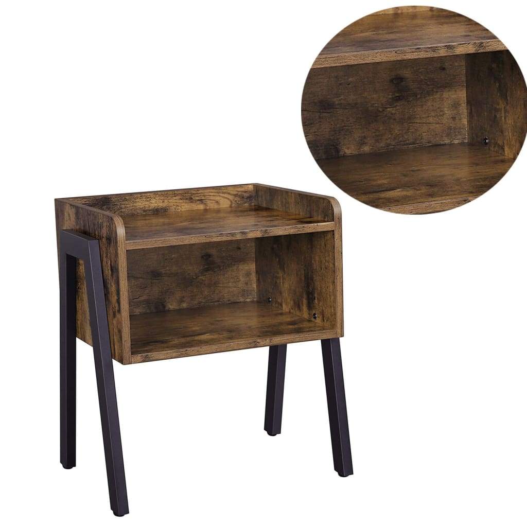 Wooden Stackable End Table with Inverted Iron Legs and Storage Compartment Brown and Black BM193918