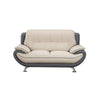 Faux Leather Upholstered Wooden Loveseat with Pillow Top Armrest, Cream and Dark Gray By Casagear Home