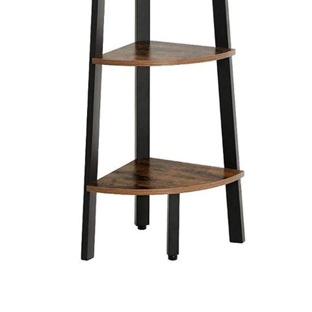 63 Inch Industrial Five Tier Wood Corner Shelf Iron Frame Rustic Brown Black By Casagear Home BM195835