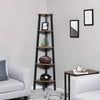 Five Tier Ladder Style Wooden Corner Shelf with Iron Framework, Brown and Black - BM195835 By Casagear Home