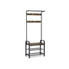 72" 9-Hook 2-Shelf Shoe Bench Hall Tree, Brown and Black By Casagear Home