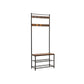 69 Inch Industrial Metal Frame Coat Rack Nine Hooks 2 Slatted Shelves Rustic Brown Black By Casagear Home BM195839