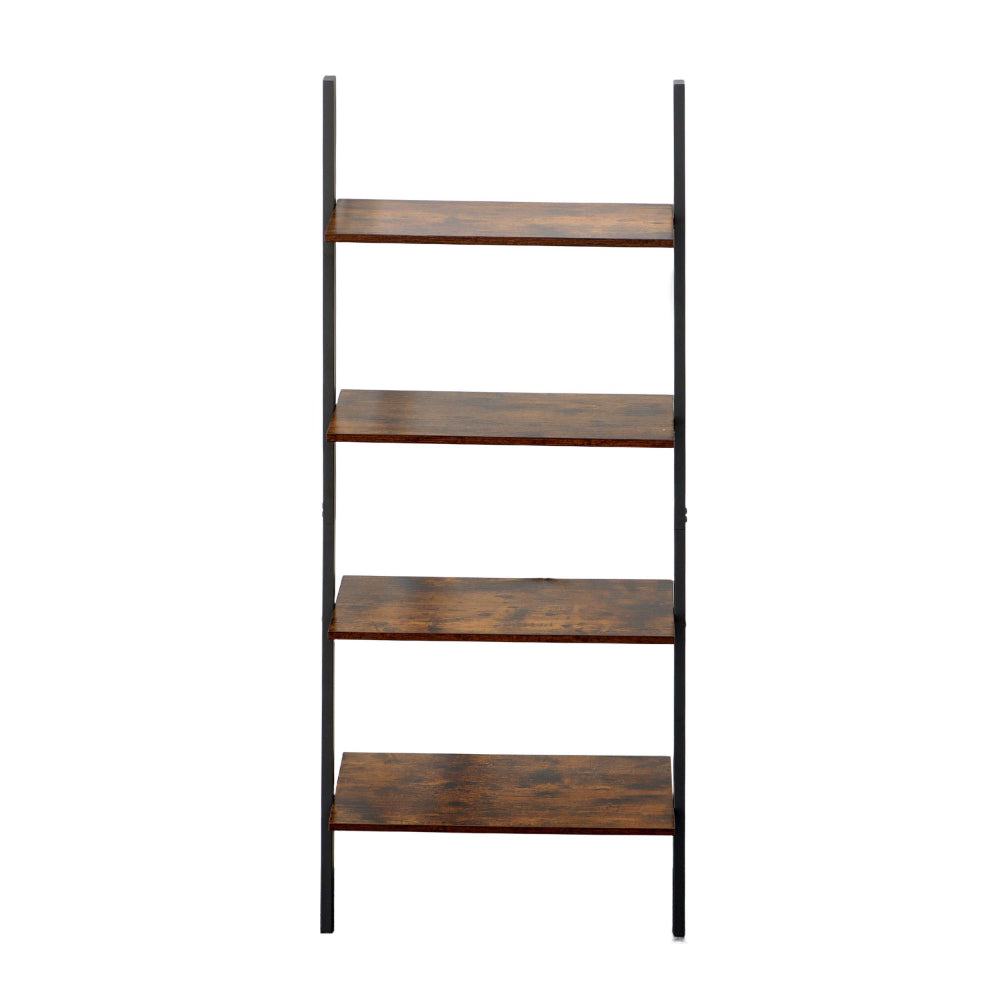 Rustic Ladder Style Iron Bookcase with Four Wooden Shelves Brown and Black - BM195857 By Casagear Home BM195857