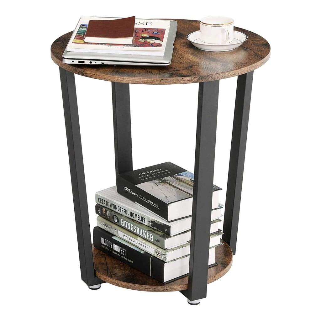 Stylish Iron and Wood End Table with Open Bottom Storage Shelf Brown and Black - BM195860 BM195860