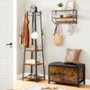 71" Industrial Metal Frame Coat Rack, 3 Wood Shelves, Rustic Brown, Black By Casagear Home