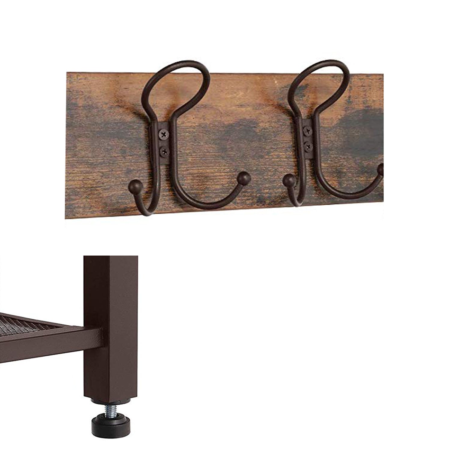 70 5-Hook 2-Shelf Shoe Bench Hall Tree Brown and Black By Casagear Home BM195868