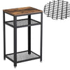 Industrial Style Iron and Wood Side Table with Two Tier Mesh Shelves Black and Brown - BM195880 BM195880