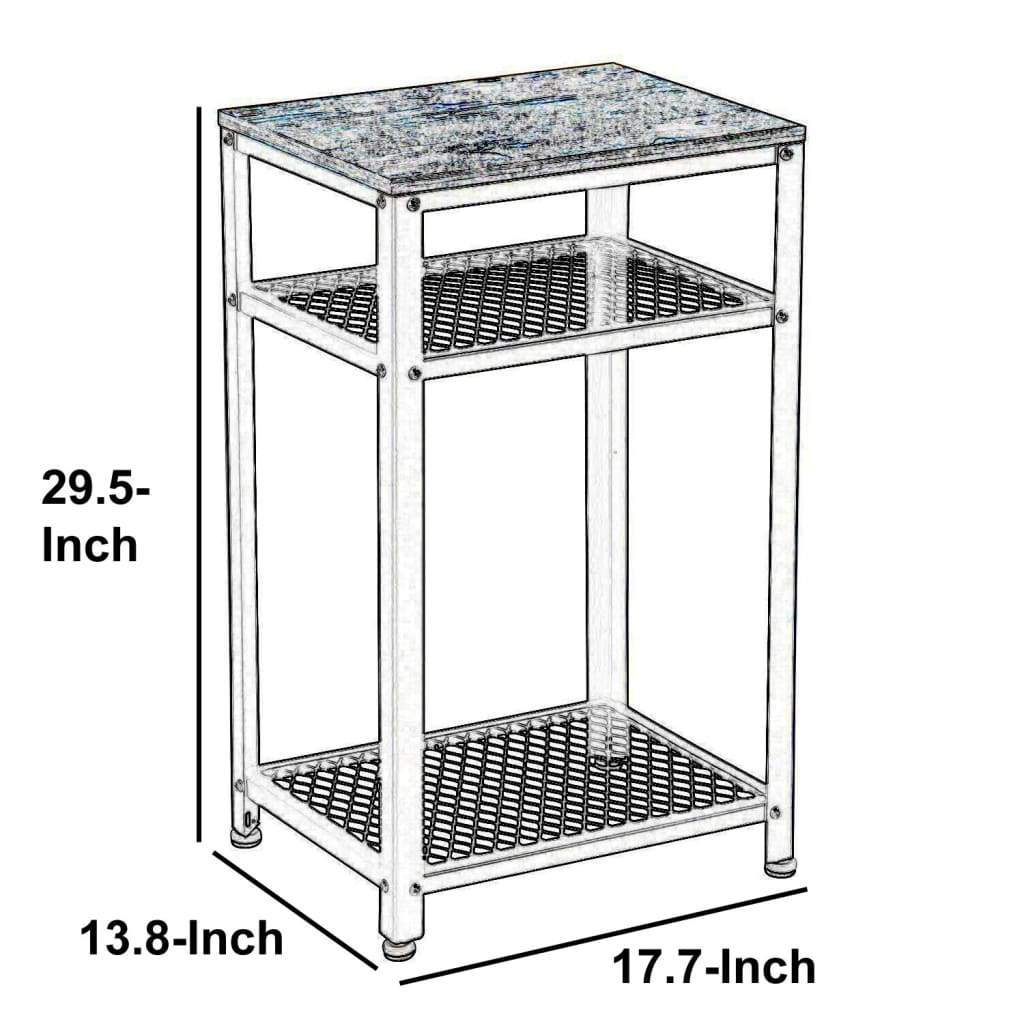 Industrial Style Iron and Wood Side Table with Two Tier Mesh Shelves Black and Brown - BM195880 BM195880