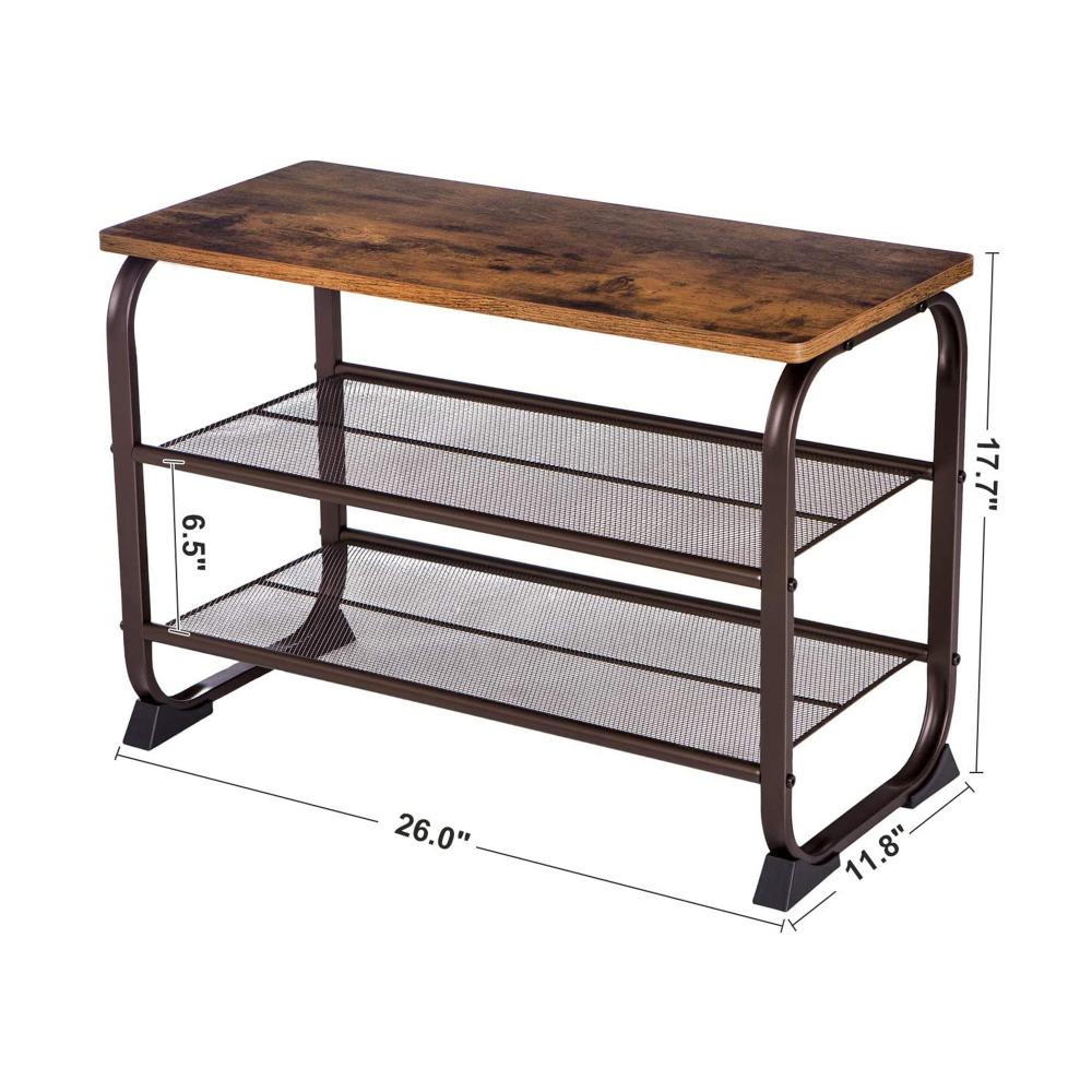 18 Industrial 3 Tier Wood Top Shoe Rack with Metal Base Black and Brown By Casagear Home BM197487