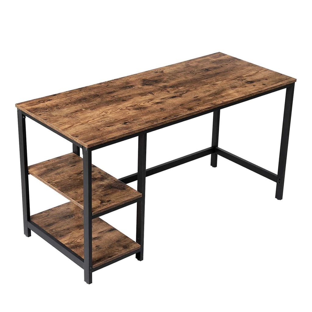 Industrial 55 Inch Wood and Metal Desk with 2 Shelves, Black and Brown By Casagear Home