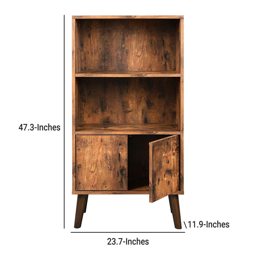 2 Tier Wooden Bookshelf with Storage Cabinet and Angled Legs Brown BM197495