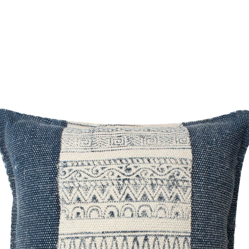 18 x 18 Square Handwoven Accent Throw Pillow Polycotton Dhurrie Kilim Pattern White Blue By The Urban Port BM200551