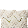 18 x 18 Square Polycotton Handwoven Accent Throw Pillow Fringed Sequins Chevron Design Off White By The Urban Port BM200556