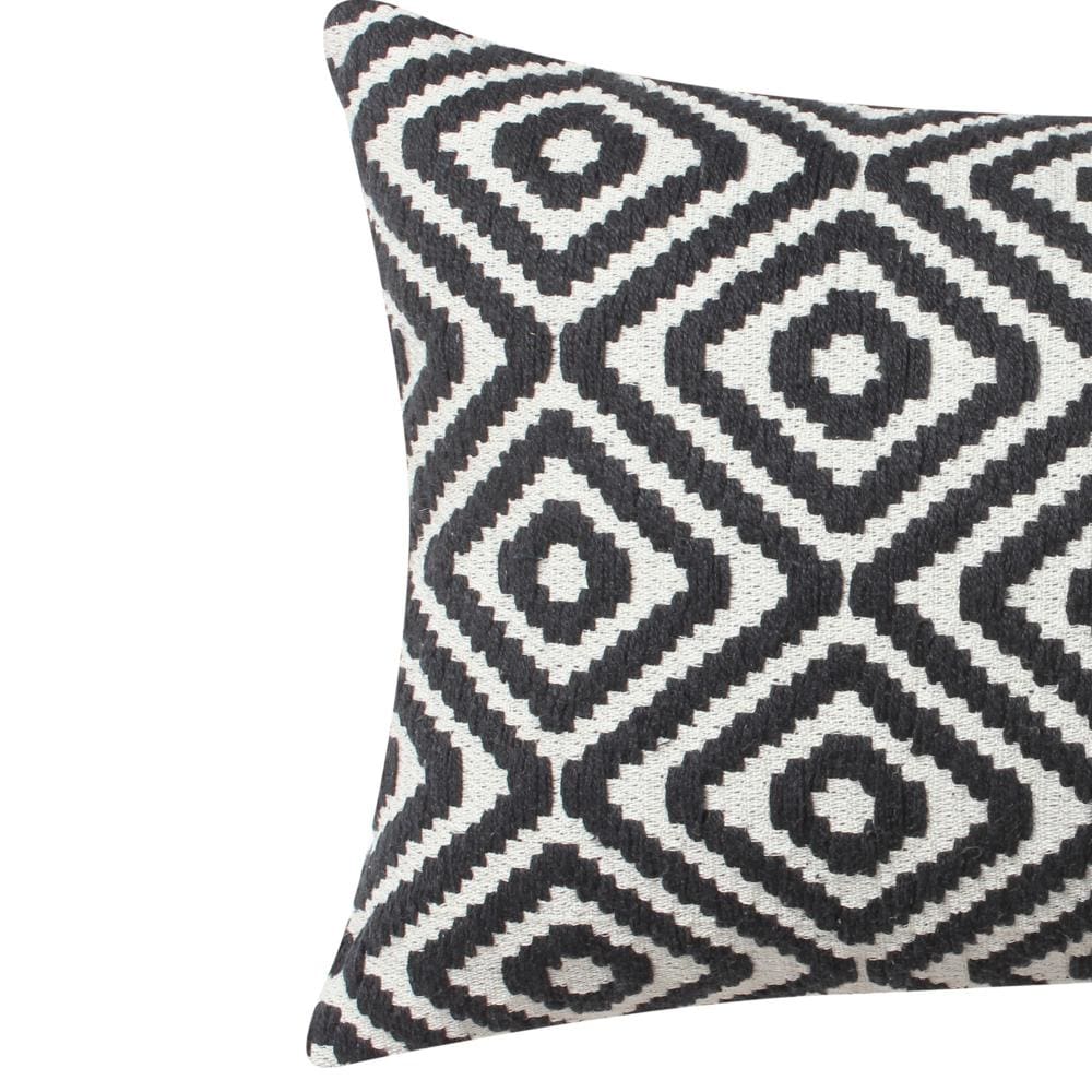 12 x 20 Rectangular Jacquard Cotton Accent Lumbar Pillow Diamond Pattern Black White By The Urban Port BM200558