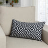 12 x 20 Rectangular Jacquard Cotton Accent Lumbar Pillow, Diamond Pattern, Black, White By The Urban Port