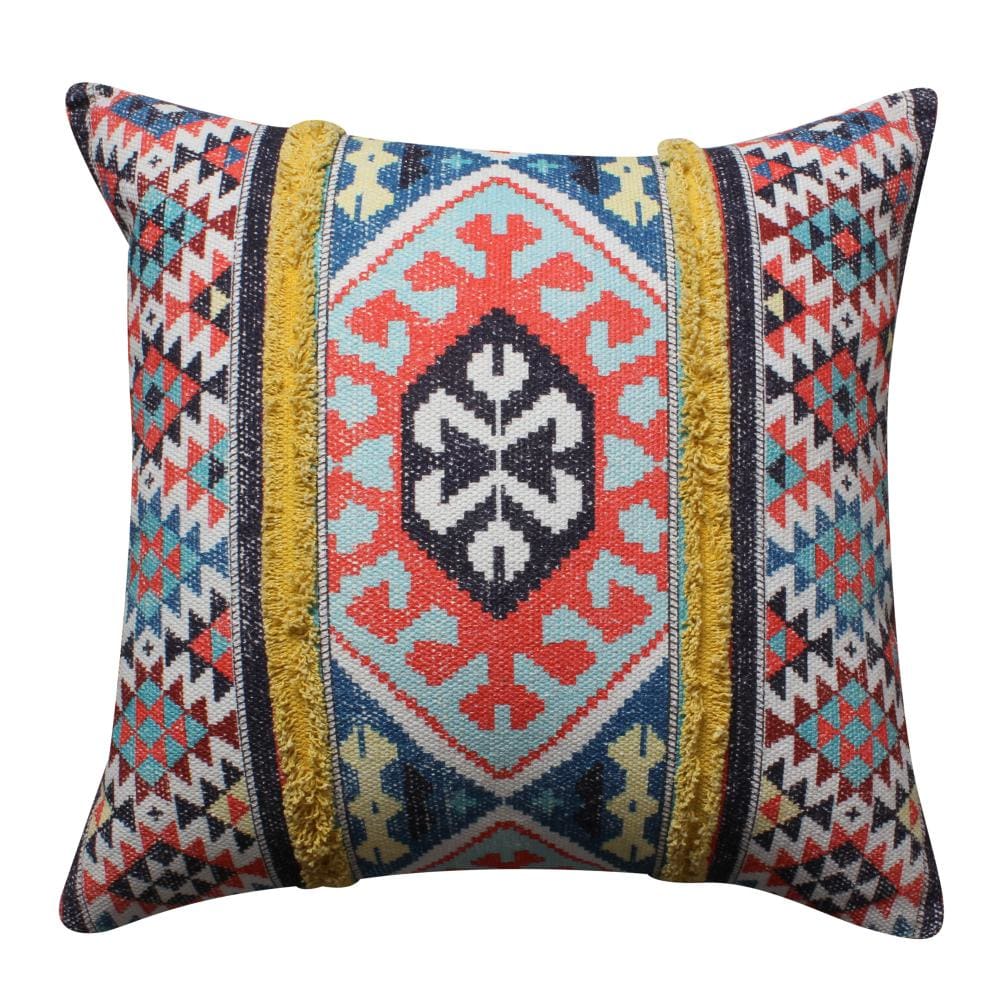 24 x 24 Square Cotton Accent Throw Pillow, Soft Kilim Print, Multicolor By The Urban Port