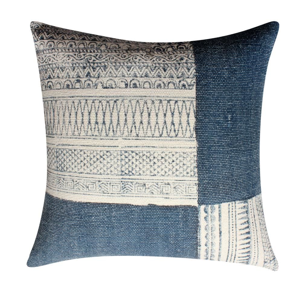 Dae 24 x 24 Square Handwoven Cotton Accent Throw Pillow Classic Simple Kilim Pattern Blue Off White By The Urban Port BM200561