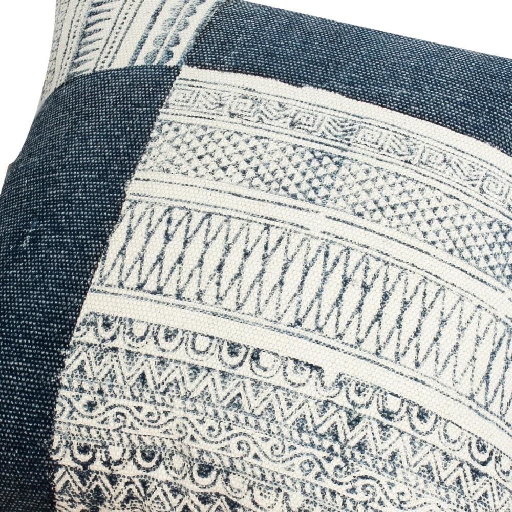 Dae 24 x 24 Square Handwoven Cotton Accent Throw Pillow Classic Simple Kilim Pattern Blue Off White By The Urban Port BM200561