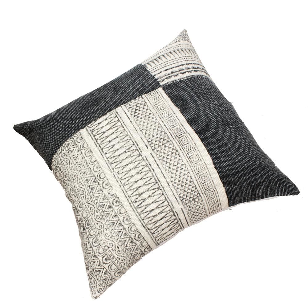 Dae 24 x 24 Square Handwoven Accent Throw Pillow Cotton Dhurrie Classic Kilim Pattern Gray Off White By The Urban Port BM200562