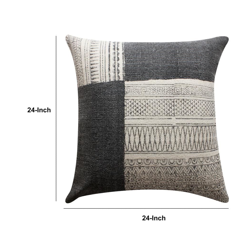 Dae 24 x 24 Square Handwoven Accent Throw Pillow Cotton Dhurrie Classic Kilim Pattern Gray Off White By The Urban Port BM200562