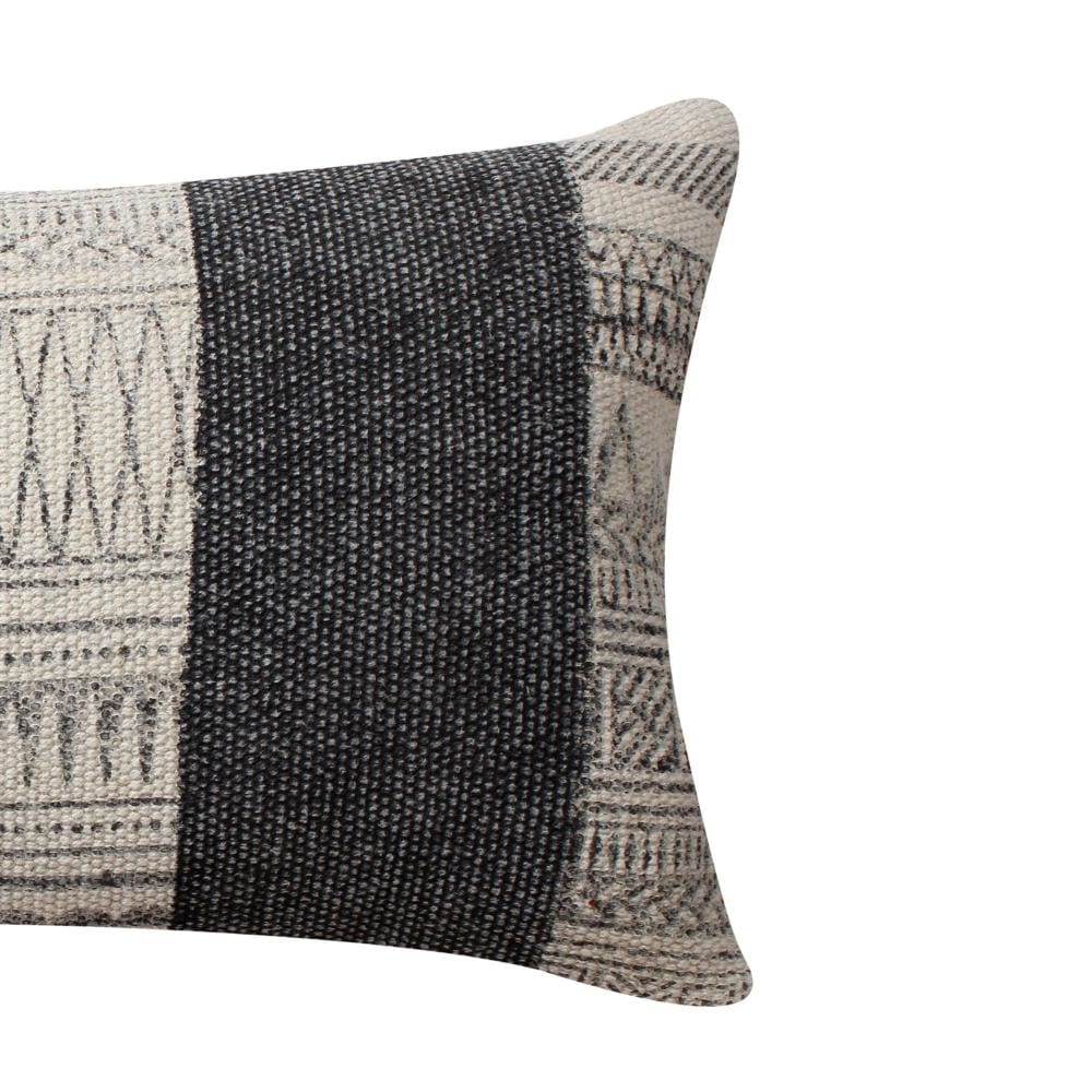 12 x 20 Rectangular Soft Cotton Dhurrie Accent Lumbar Throw Pillow Kilim Pattern Gray White By The Urban Port BM200576